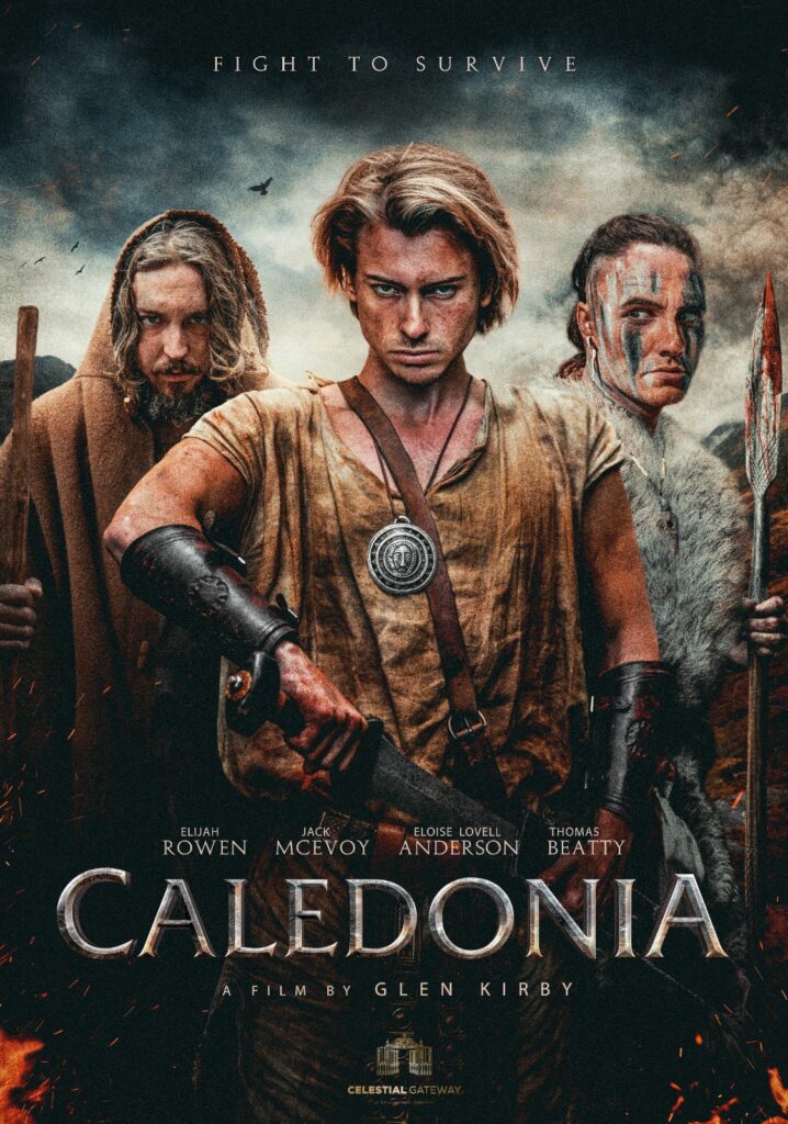 roman man in action with sword part of movie called caledonia on imdb